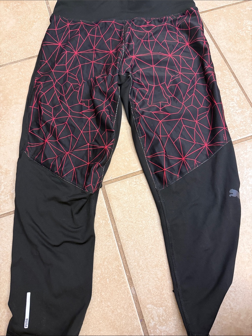 Puma Black Leggings with Red Geometric Panels